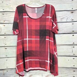 LuLaRoe Red Plaid Perfect Tee Flowy Top XL